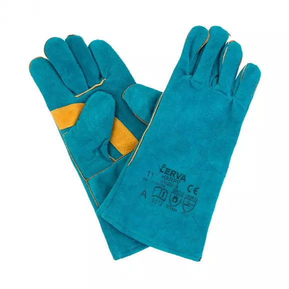 Ръкавици HARPY, от цепена телешка кожа, 35см, сини