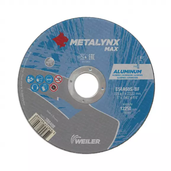 Диск карбофлексов WEILER METALYNX MAX 125х1.0х22.23мм, за рязане на алуминий и чугун