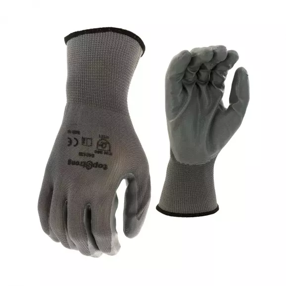 Ръкавици TOPSTRONG, сиви, от безшевно полиестерно трико, топени в нитрил, ластичен маншет 