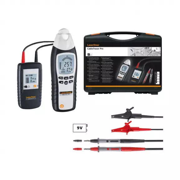 Уред за проследяване на кабели LASERLINER CableTracer Pro, 125kHz, 12…400V, 0…60Hz, к-т