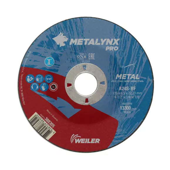 Диск карбофлексов WEILER METALYNX PRO 115х6.0х22.23мм, за шлайфане на метал