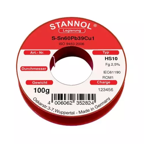 Тинол STANNOL HS10 ф1.0мм/100гр., SN 60%, PB 40%, FLUX 2%