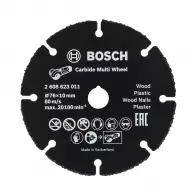 Диск карбиден BOSCH Carbide Multi Wheel 76х1.0х10мм, за дърво, пластмаса и др., сухо рязане, сегментиран