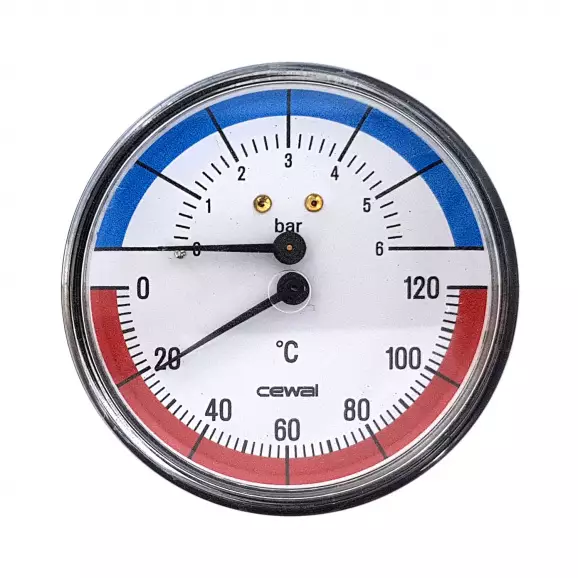 Манометър и термометър CEWAL TRP 80 VI 0-6bar 0-120°, 80мм, 1/2