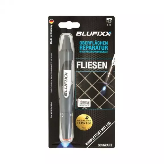 UV ремонтен гел писалка BLUFIXX FLIESEN 5гр. черен, за плочки, гранит и мрамор, к-кт със светодиод