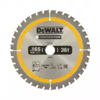 Диск с твърдосплавни пластини DEWALT Construction 165/1.5/20 Z=36, за дървесина
