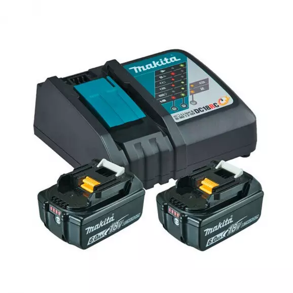 Комплект батерии и зарядно устройство MAKITA BL1860Bx2 + DC18RC, 18V, 6.0Ah, Li-Ion