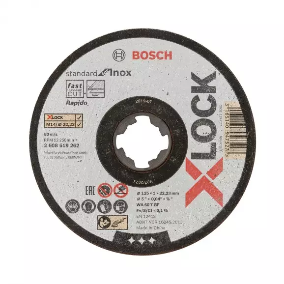 Диск карбофлексов BOSCH X-LOCK INOX 125х1.0х22.23мм, за рязане на неръждаема стомана