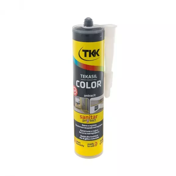 Силикон неутрален TKK Tekasil Color 300мл-aнтрацит, за уплътняване на фуги в бани, кухни, душ кабини, мивки и други