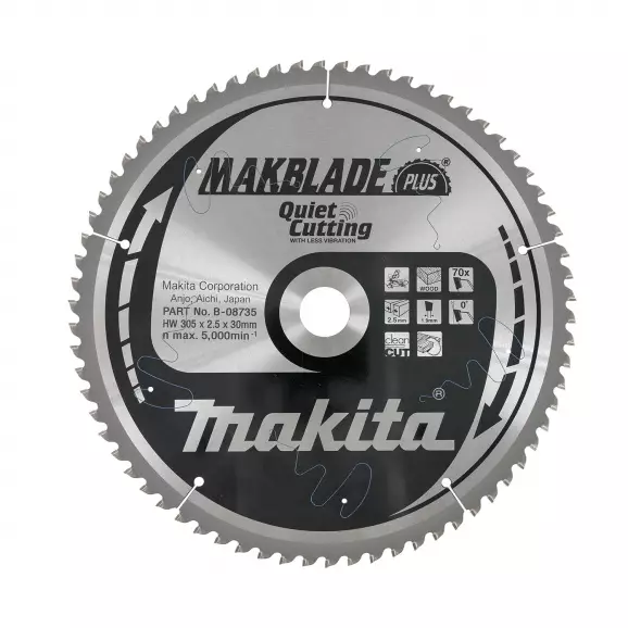 Диск с твърдосплавни пластини MAKITA MAKBLADE-Plus 305/2.5/30 Z=70, за дървесина