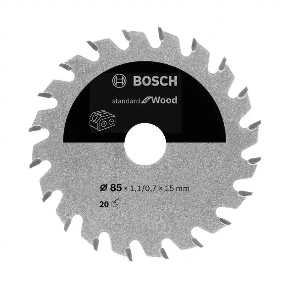 Диск с твърдосплавни пластини BOSCH Standard for Wood 85/1.1/15 Z=20, за дървесина