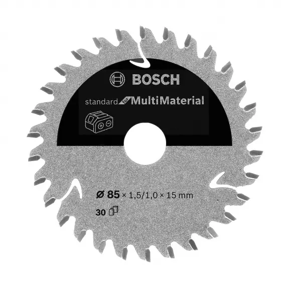 Диск с твърдосплавни пластини BOSCH Standard for Multi Material 85/1.5/15 Z=30, за цветни метали, алуминий, дърво, пластмаси, ламиниран паркет