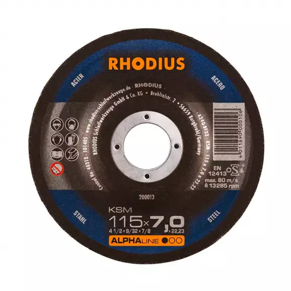 Диск карбофлексов RHODIUS ALPHAline KSM 115х7.0x22.23мм, за шлайфане на метал