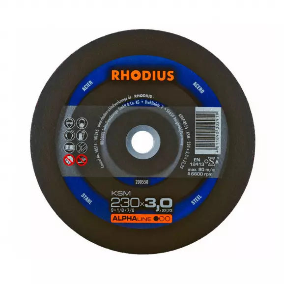 Диск карбофлексов RHODIUS ALPHAline KSM 230х3.0x22.23мм, за рязане на метал