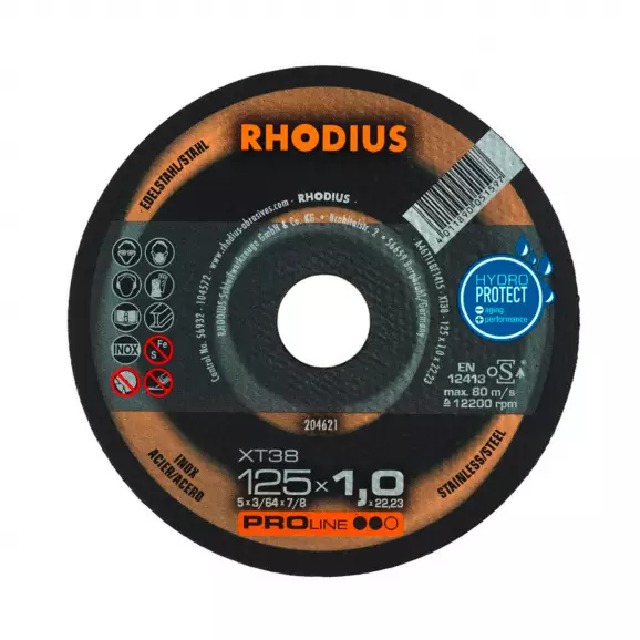 Диск карбофлексов RHODIUS PROLine XT38 125х1.5x22.23мм, за рязане на неръждаема стомана, стомана