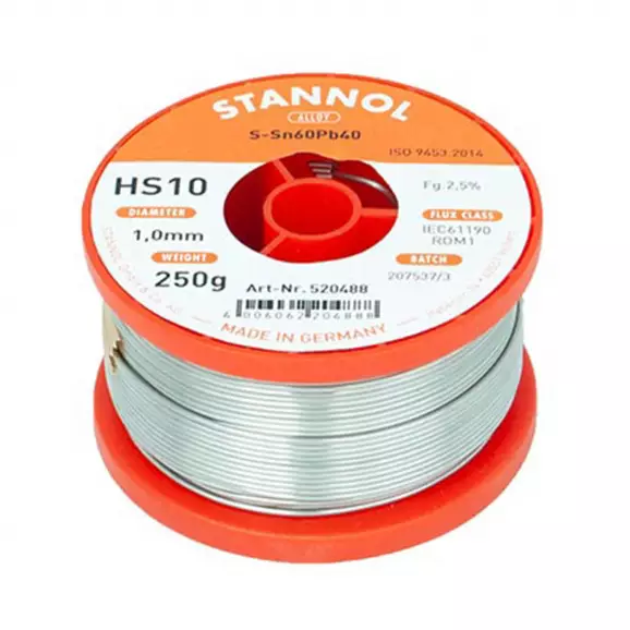 Тинол STANNOL HS10 ф1.0мм/250гр., SN 60%, PB 40%, FLUX 2%