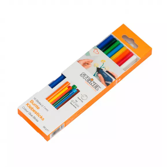 Патрони многоцветни за топло лепене STEINEL DIY Color ф7х150мм 16броя, комплект 16бр (96гр), в кутия