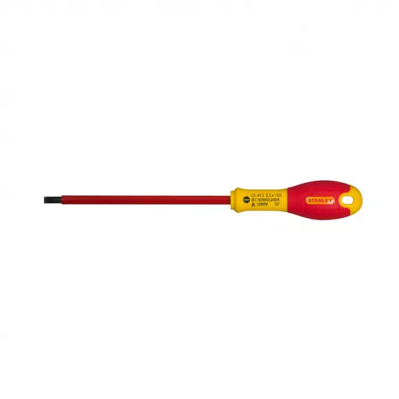 Отверткa плоска STANLEY 1.0x5.5x256/150мм, изолирана 1000V, стомана, двукомпонентна дръжка