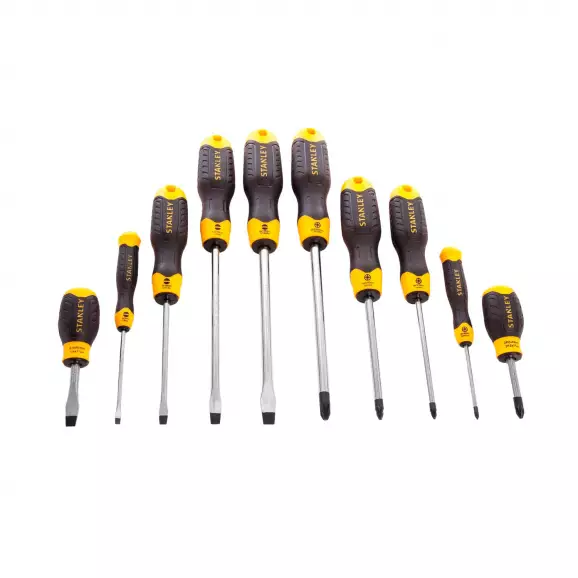 Отвертки комплект STANLEY 10части, PZ, SB, двукомпонентна дръжка