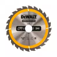 Диск с твърдосплавни пластини DEWALT Construction 190/2.6/30 Z=24, за дървесина