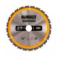Диск с твърдосплавни пластини DEWALT Construction 216/2.6/30 Z=24, за дървесина