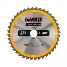 Диск с твърдосплавни пластини DEWALT Construction 216/2.6/30 Z=40, за дървесина - small