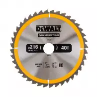 Диск с твърдосплавни пластини DEWALT Construction 216/2.6/30 Z=40, за дървесина