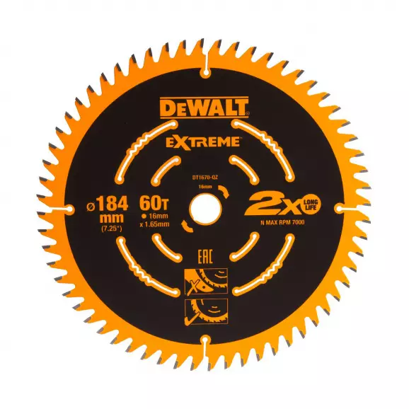 Диск с твърдосплавни пластини DEWALT Extreme 184/1.6/30 Z=24, за дървесина