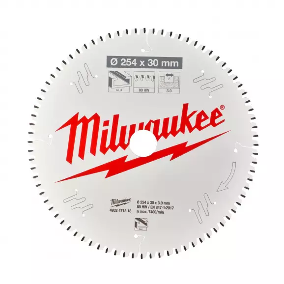 Диск с твърдосплавни пластини MILWAUKEE 254/3.0/30 Z=80, за алуминий