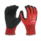 Ръкавици MILWAUKEE L/9 Level 4, с пет пръста, червени, противосрезни от полиестер, топени в нитрил - small