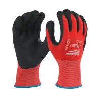 Ръкавици MILWAUKEE XL/10 Level 2, с пет пръста, червени, противосрезни от полиестер, топени в нитрил