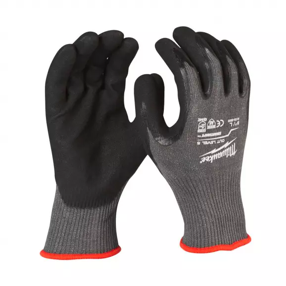 Ръкавици MILWAUKEE XXL/11 Level 5, с пет пръста, черни, противосрезни от полиестер, топени в нитрил