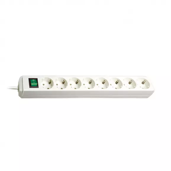 Разклонител BRENNENSTUHL Eco-Line White 8гнезда/3.0м с ключ, с кабел 3.0м, бял