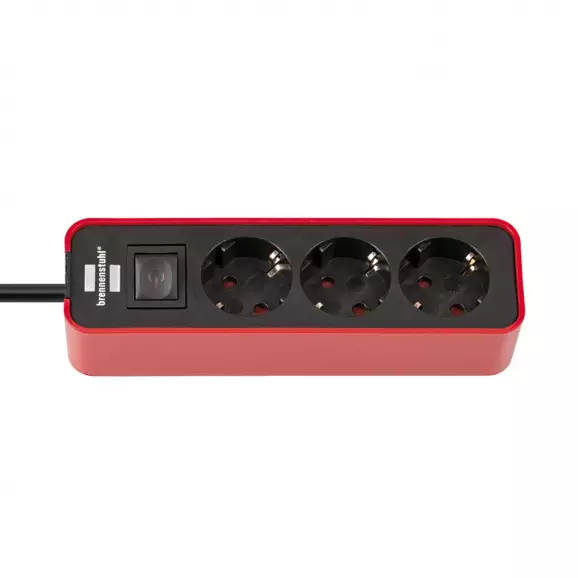 Разклонител BRENNENSTUHL Ecolor Red 3гнезда/1.5м с ключ, с кабел 1.5м, червен