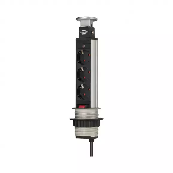 Разклонител BRENNENSTUHL Tower Power 3гнезда/2.0м с ключ, с кабел 2.0м, черен