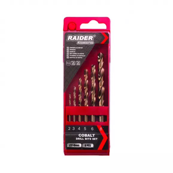 Свредла RAIDER 2.0-8.0мм 6части, за метал, HSS-Co, цилиндрична опашка