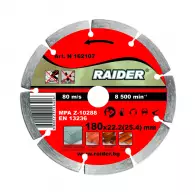 Диск диамантен RAIDER DRY 180x2.0x22.2мм, за бетон, тухли, фаянс, за сухо рязане