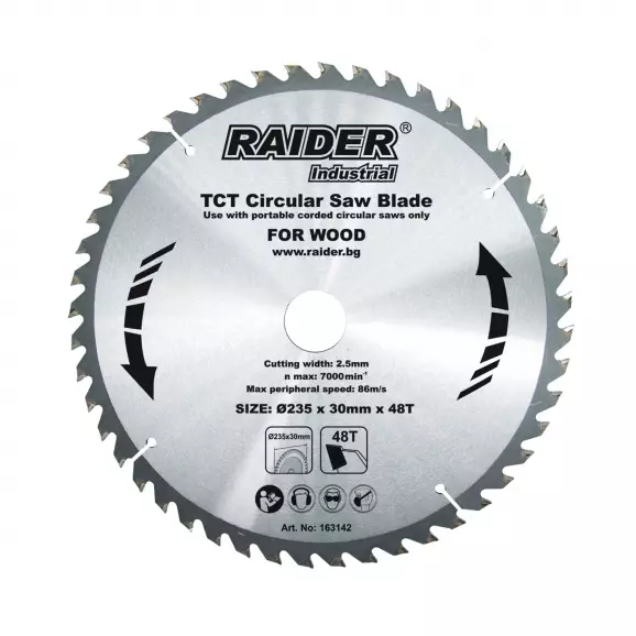 Диск с твърдосплавни пластини RAIDER 235/2.5/30 Z=48, за дървесина