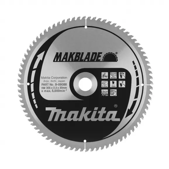 Диск с твърдосплавни пластини MAKITA MAKBLADE 305/2.3/30 Z=80, за рязане на дървесина