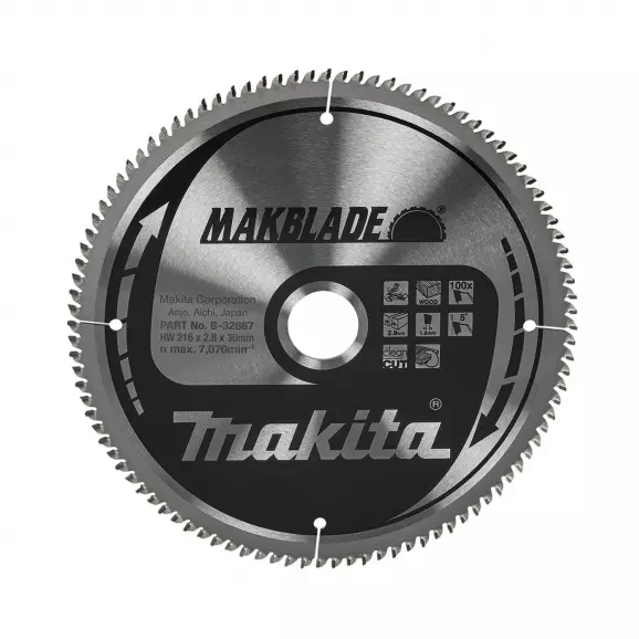 Диск с твърдосплавни пластини MAKITA MAKBLADE 216/2.8/30 Z=100, за дървесина