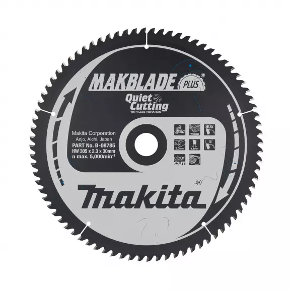 Диск с твърдосплавни пластини MAKITA MAKBLADE-Plus 305/2.3/30 Z=80, за дървесина