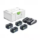 Комплект батерии и зарядно устройство FESTOOL SYS 18V 4x5.0/TCL 6 DUO, 18V, 5.0Ah, Li-Ion, Bluetooth - small