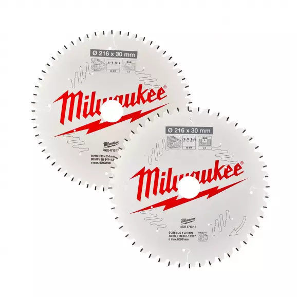 Диск с твърдосплавни пластини MILWAUKEE 216/2.4/30 Z=48/60 2 броя, за дървесина