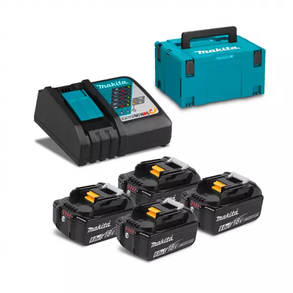 Комплект батерии и зарядно устройство MAKITA BL1860Bx4 + DC18RC с куфар, 18V, 6.0Ah, Li-Ion