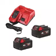 Комплект батерии и зарядно устройство MILWAUKEE M18 B4 + зарядно M12-18 FC, 18V, 4.0Ah, Li-Ion, к-кт