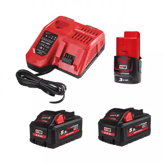 Комплект батерии и зарядно устройство MILWAUKEE M18 HNRG-552, 12/18V, 3.0/5.5Ah, Li-Ion