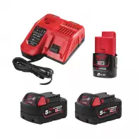 Комплект батерии и зарядно устройство MILWAUKEE M18 NRG-502, 12/18V, 2.0/5.0Ah, Li-Ion