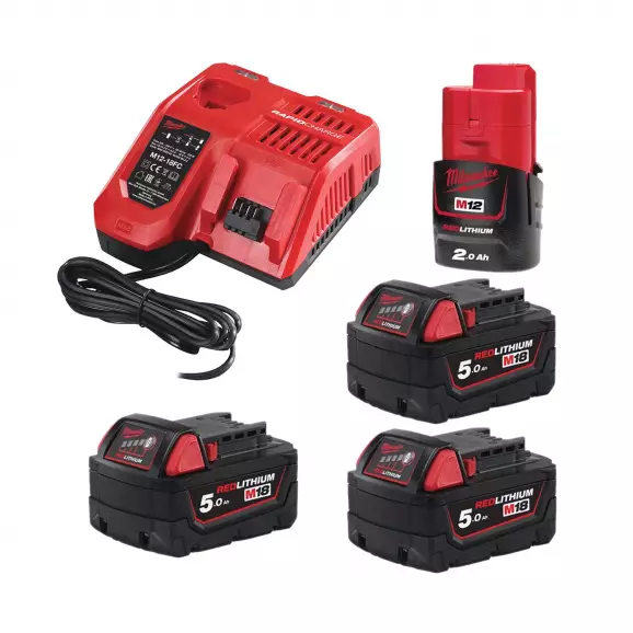 Комплект батерии и зарядно устройство MILWAUKEE M18 NRG-503, 12/18V, 2.0/5.0Ah, Li-Ion