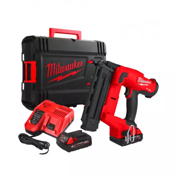 Такер акумулаторен MILWAUKEE M18 FN18GS-202X, 18V, 2.0Ah, Li-Ion, за гвоздеи 16-54мм, безчетков