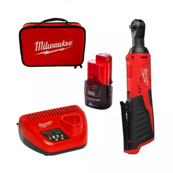 Тресчотка акумулаторна MILWAUKEE M12 IR-201B, 12V, 2.0Ah, Li-Ion, 1/4